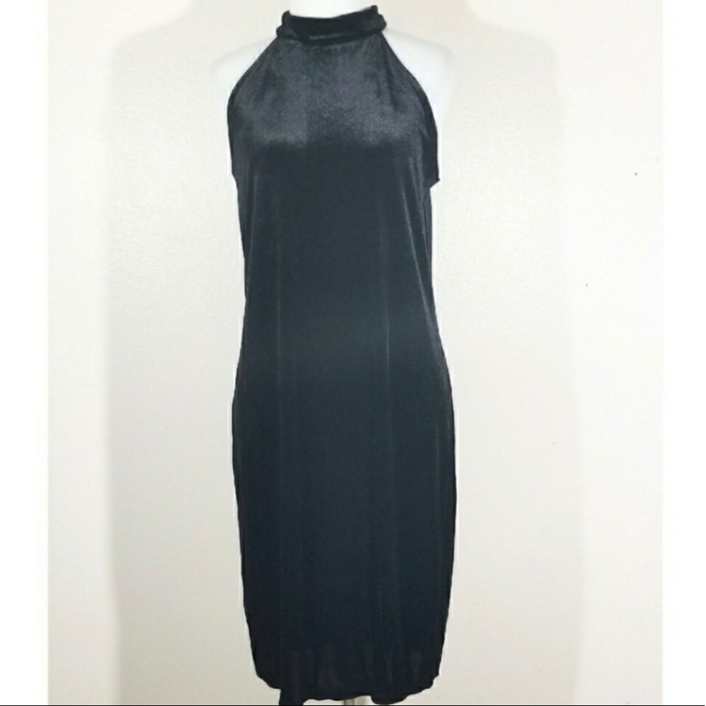 NWT Green Envelope Black Velvet Halter Dress Sz S